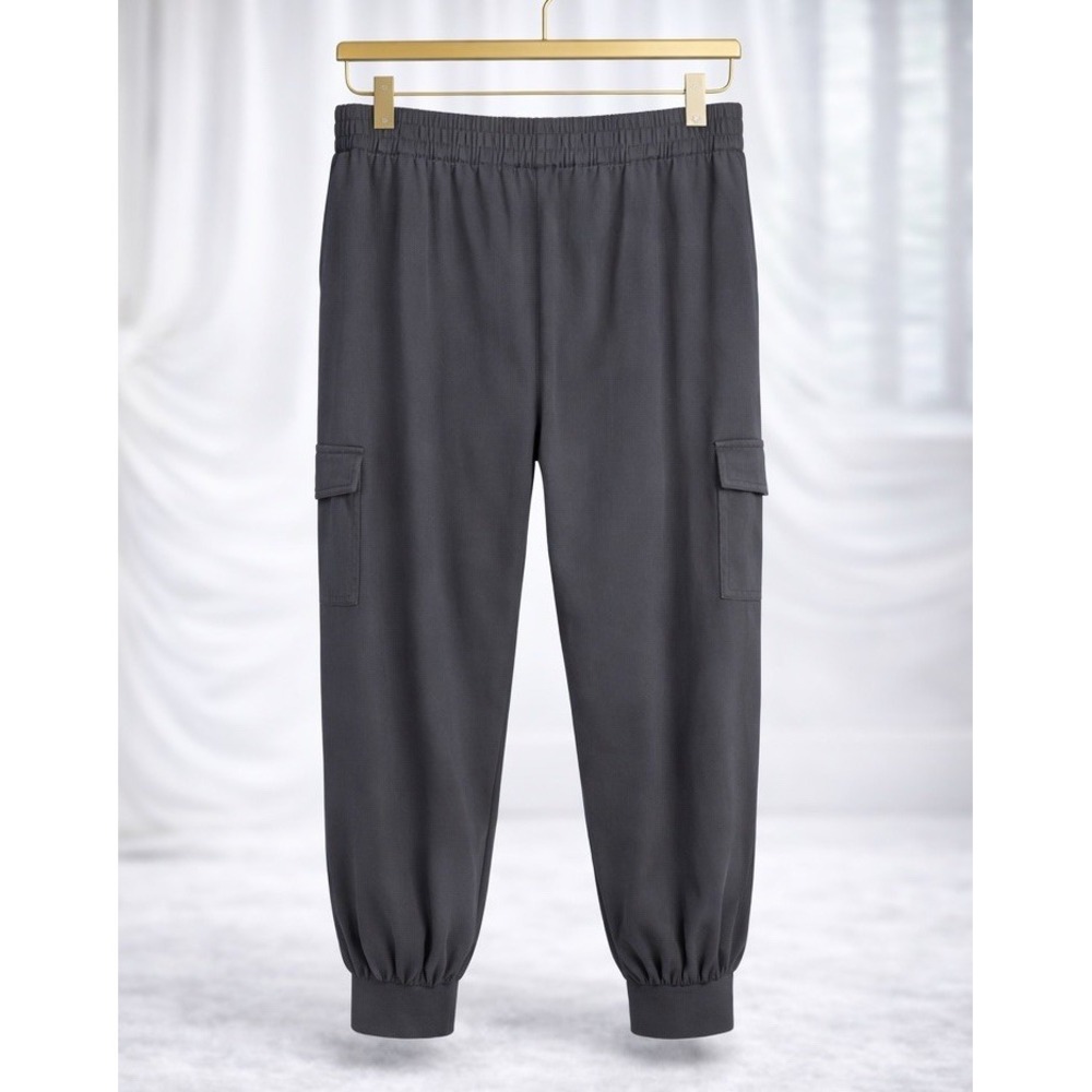 AnyBody Pebble Grey Cozy Knit Cropped Jogger Pant Pockets Pull On Size 1x - Picture 2 of 11